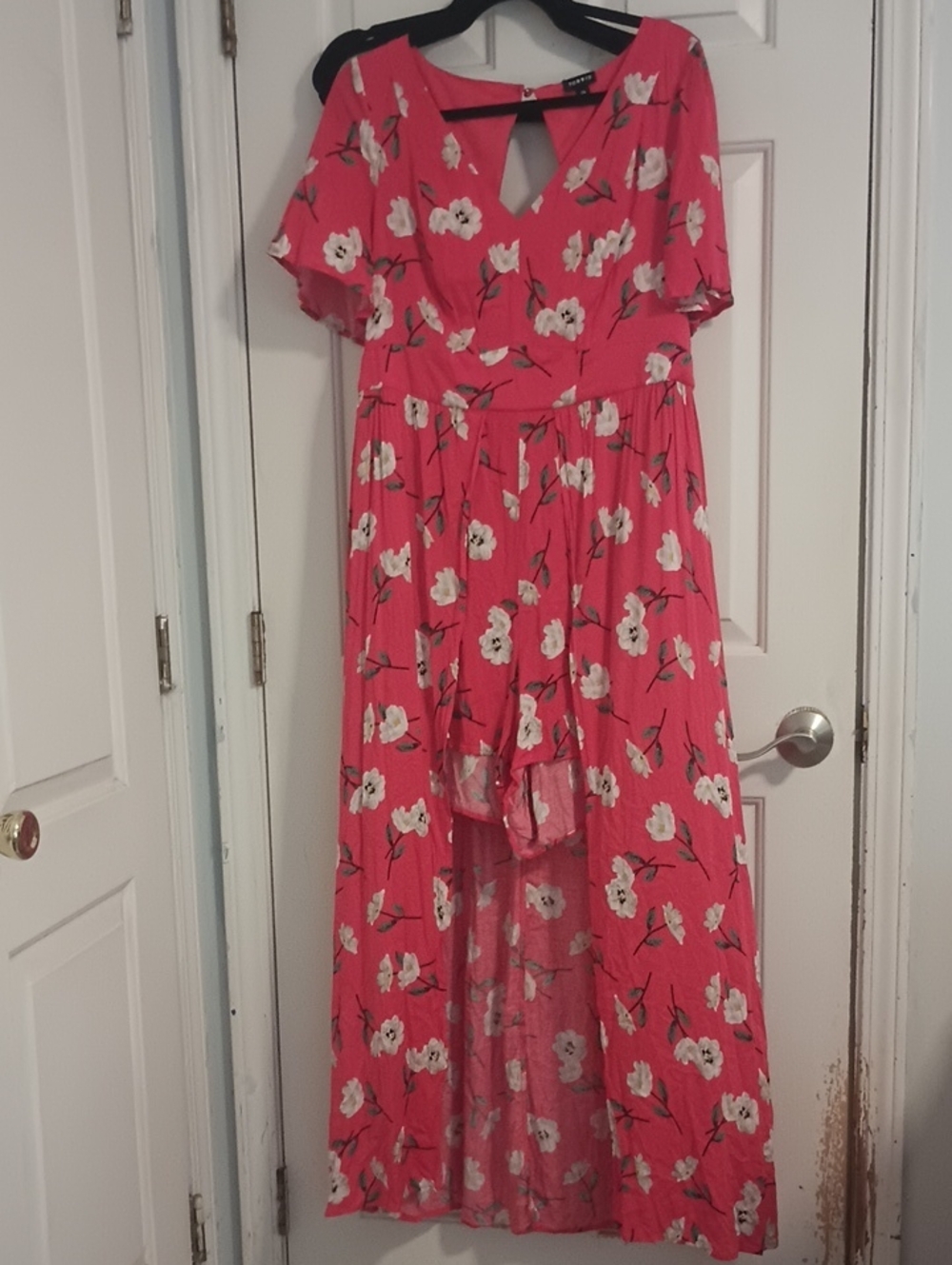 torrid Coral Pink Floral High-Low Romper with Built In Shorts